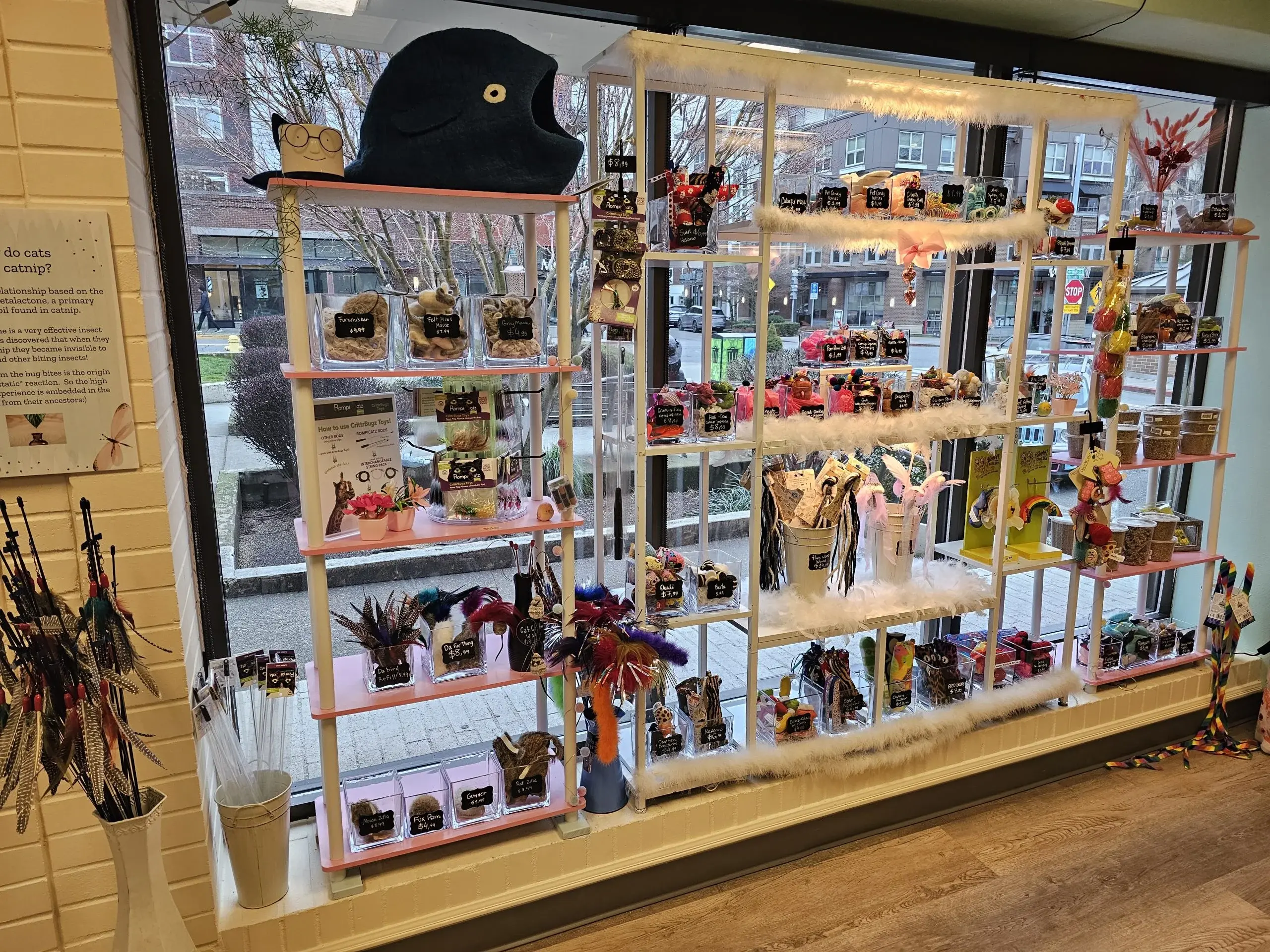 Cat-themed gifts and merchandise inside the store